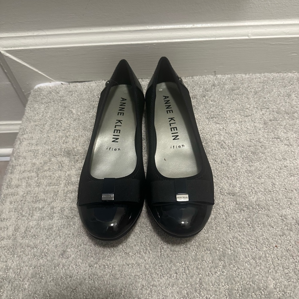 Anne Klein Black Patent Flats with Bow